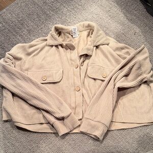 Altar'd State Beige Cropped Button Down Shirt